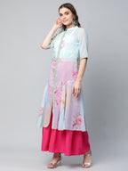 Ahalyaa Women Sea Green Floral Printed Top With Kurta | Grocsy