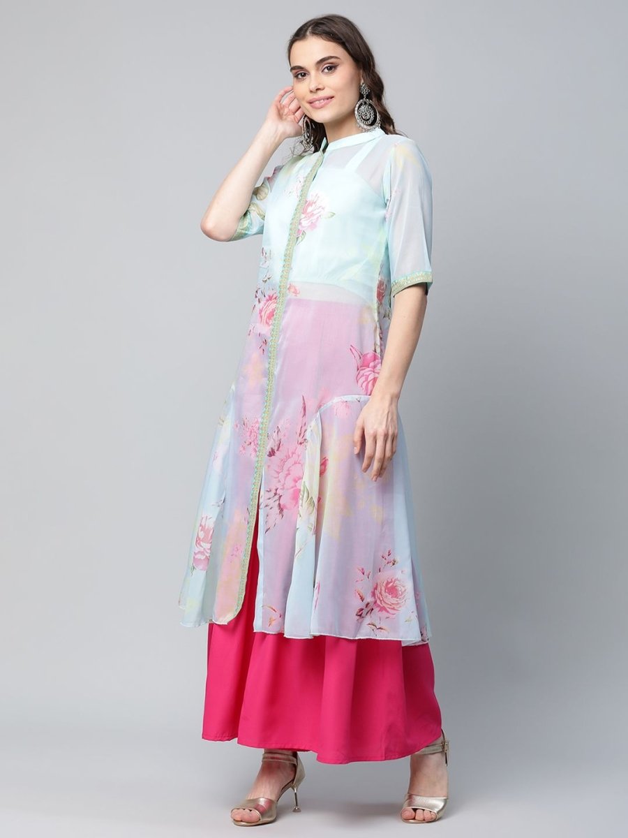 Ahalyaa Women Sea Green Floral Printed Top With Kurta | Grocsy