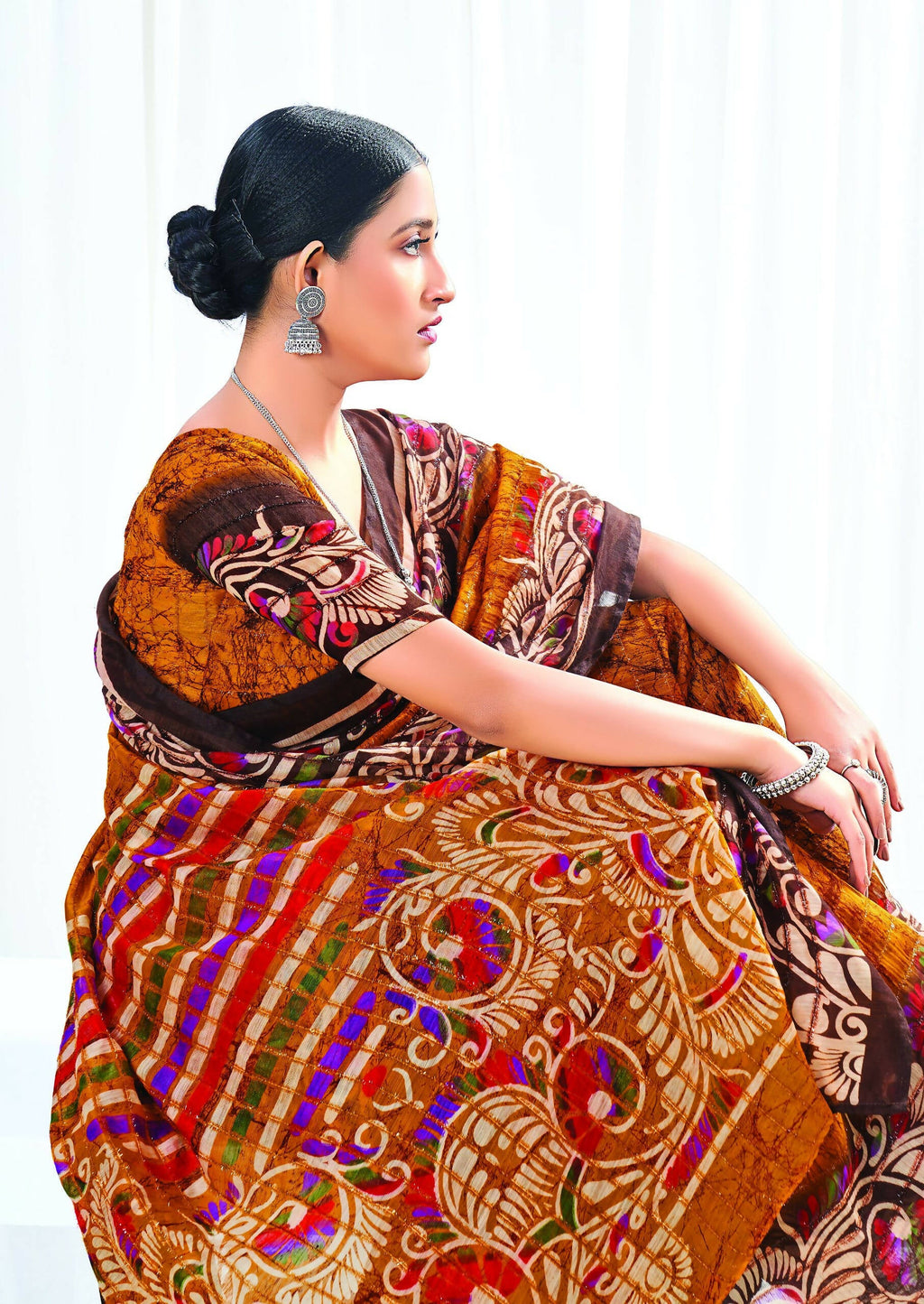 Mustard Chanderi Cotton Floral Printed Saree With Unstitched Blouse Piece - Kathika | Grocsy