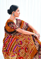 Mustard Chanderi Cotton Floral Printed Saree With Unstitched Blouse Piece - Kathika | Grocsy