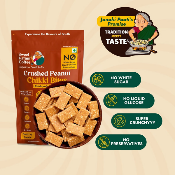 Sweet Karam Coffee Crushed Peanut Chikki Bites (Zero White Sugar) | Grocsy