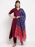 Myshka Women's burgundy Cotton Solid Half Sleeve Collar Neck Casual Kurta Pant Dupatta Set | Grocsy