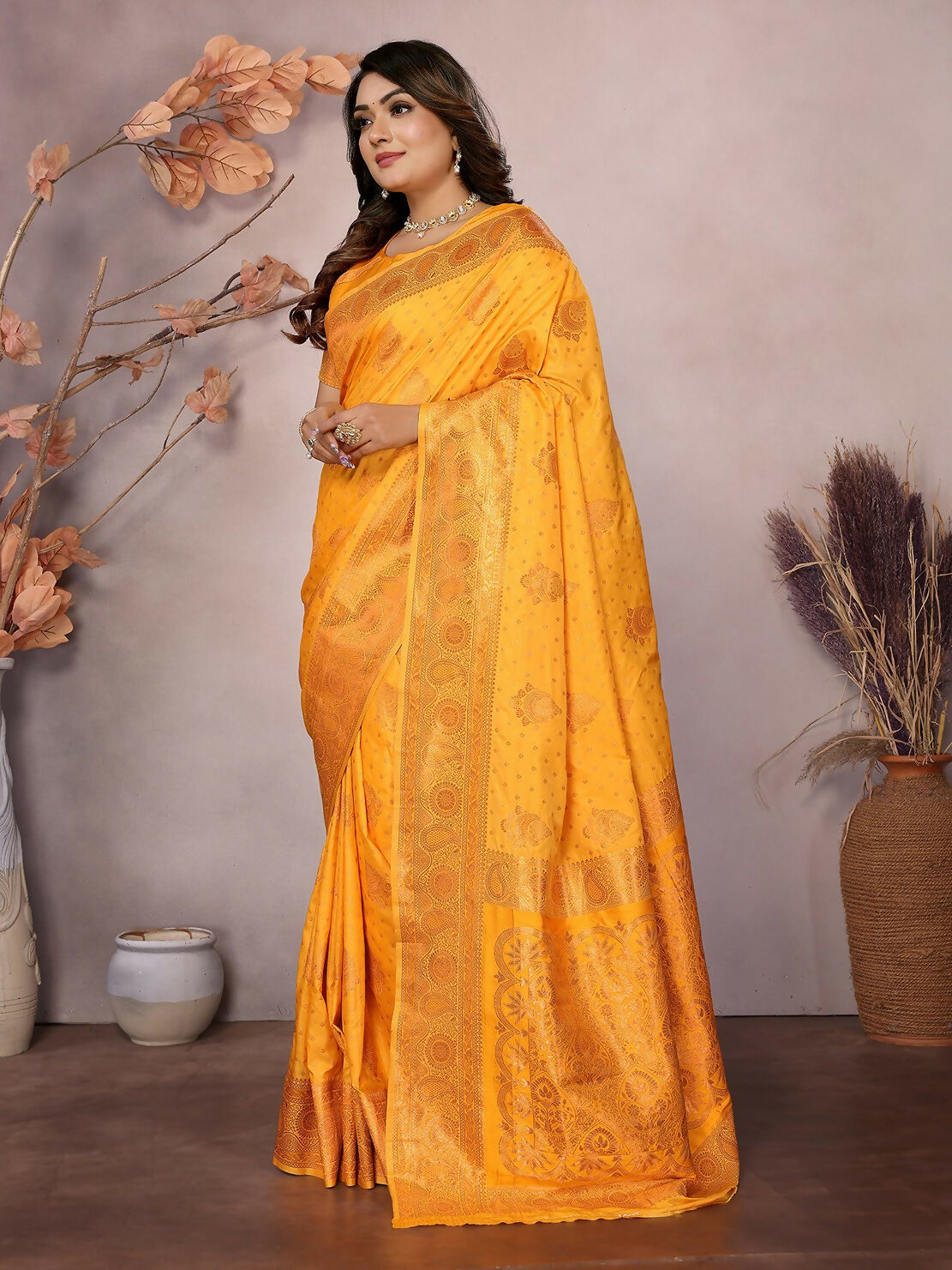 Joban Fashion Banarasi Orange Woven Soft Silk Saree | Grocsy