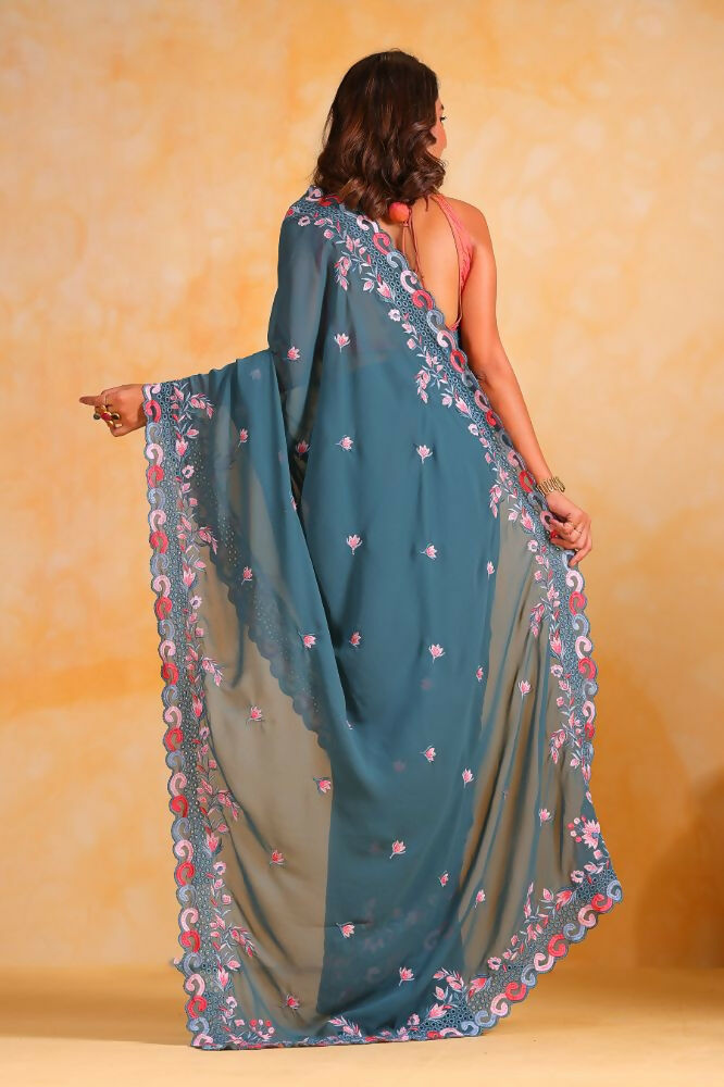 Vamsee Priya Blue Georgette Silk Saree | Grocsy