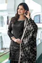 Teeya Creation Black Colour Chinnon Silk Heavy Embroidery Work Fully Stitched Salwar Suit | Grocsy