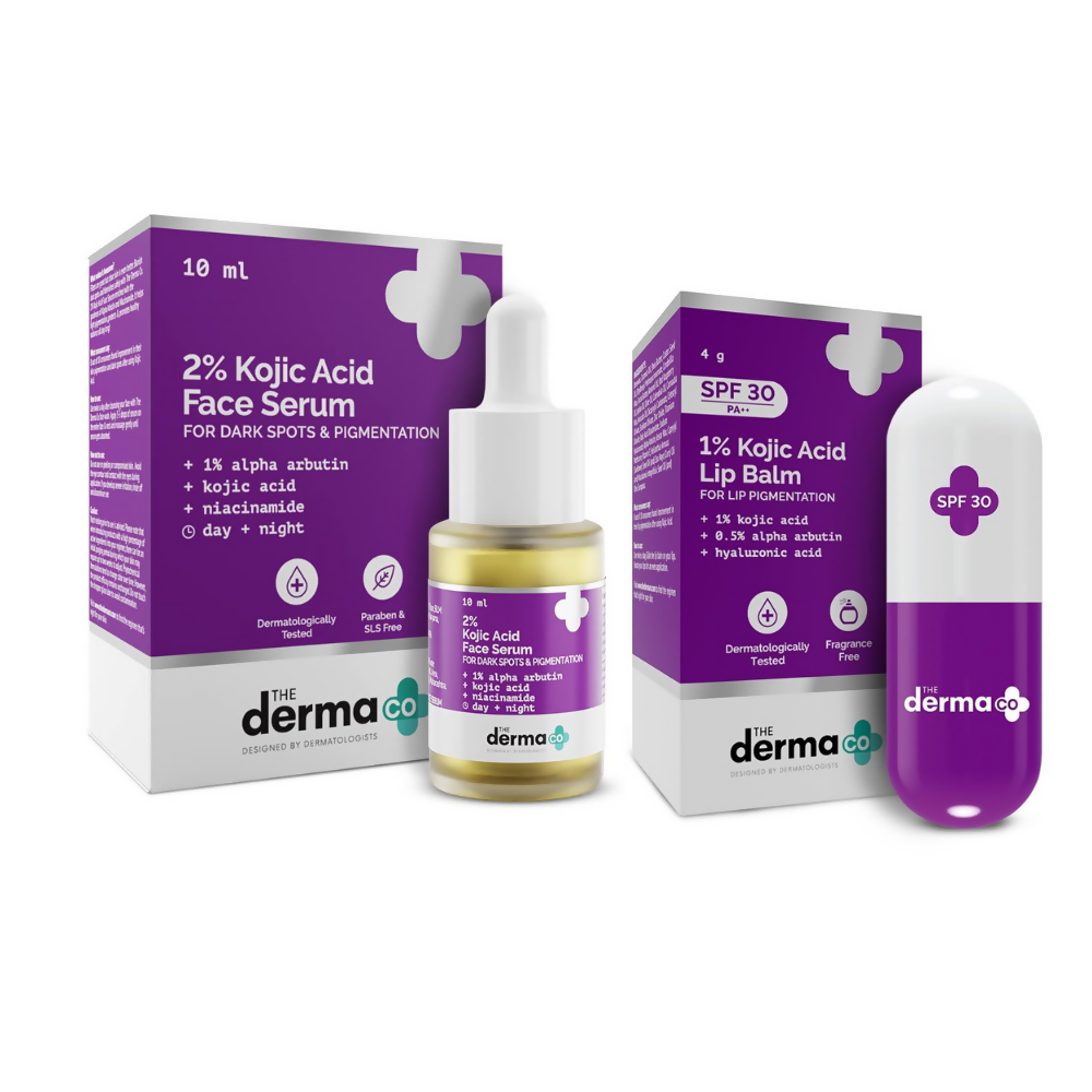 The Derma Co 2% Kojic Acid Face Serum & 1% Kojic Acid Lip Balm | Grocsy