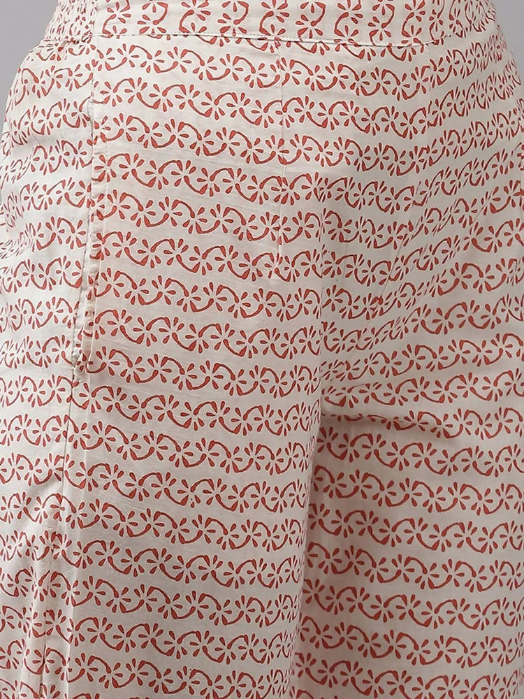 Yufta Peach and Off White Kurta Trouser Set | Grocsy
