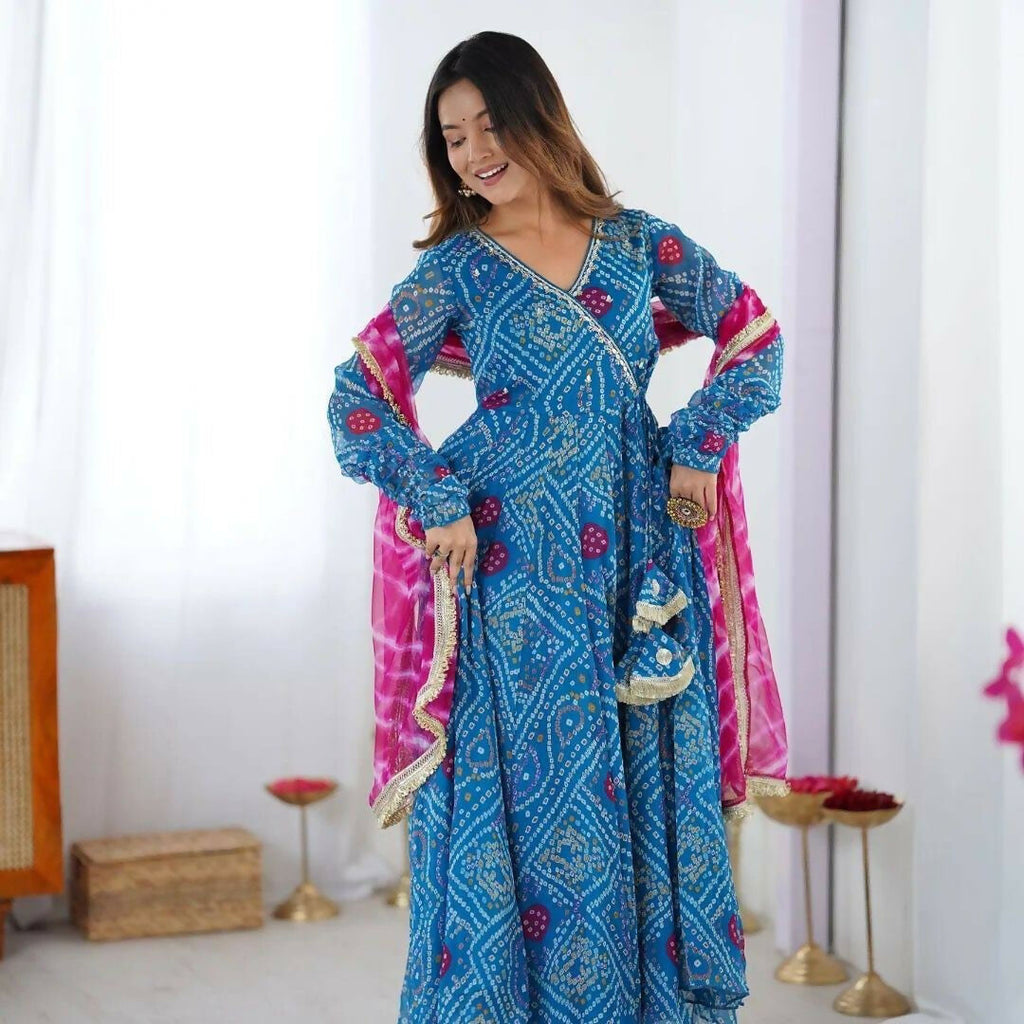 Teeya Creation Blue Faux Georgette Gown | Grocsy