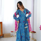 Teeya Creation Blue Faux Georgette Gown | Grocsy