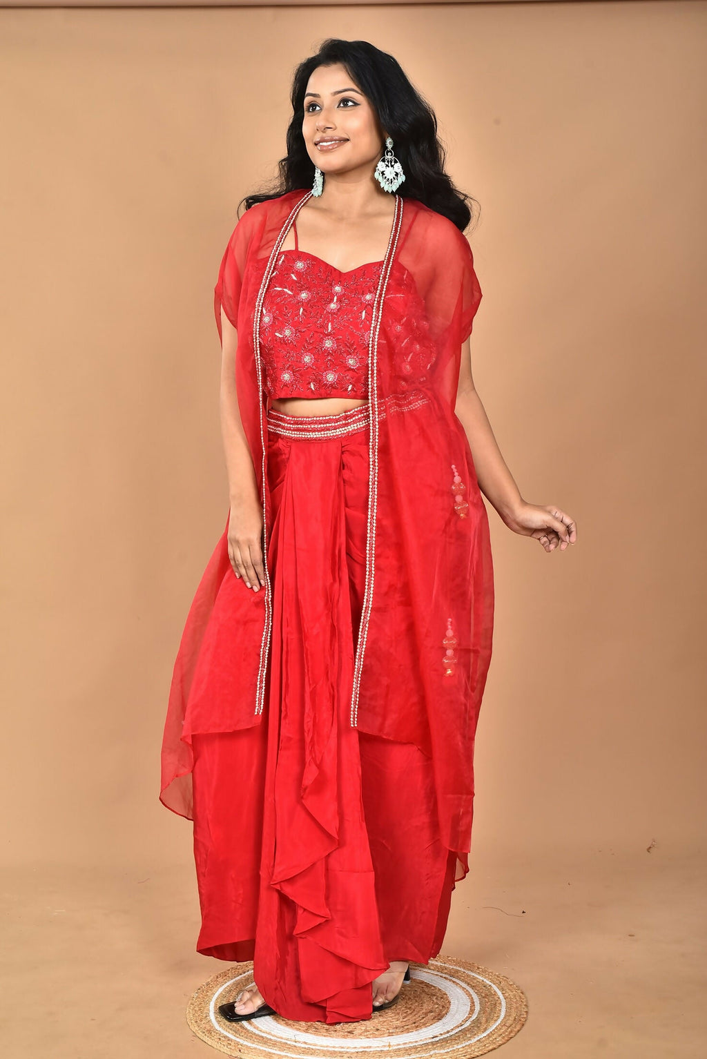 Morchari Women Hand Embroidery Crop Top-Red | Grocsy