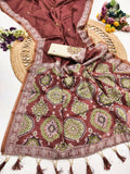 Vastranavya Maroon Muga Cotton Meenakari & Azarakh Pallu Saree with Contrast Blouse | Grocsy