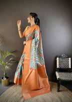 Joban Fashion Multi-Color Floral Digital Print Soft Lichi Silk Paithani Saree | Grocsy