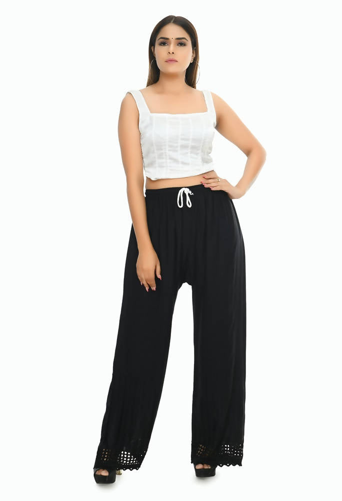 Mominos Fashion Moeza Reyon Cotton Black Cut Work Palazzo | Grocsy
