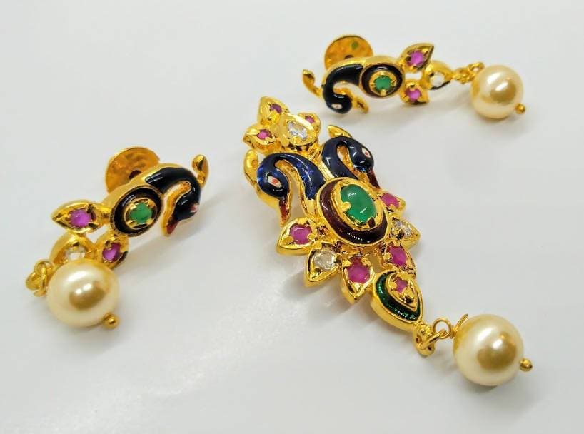Multicolor AD Peacock Pendant Set | Grocsy