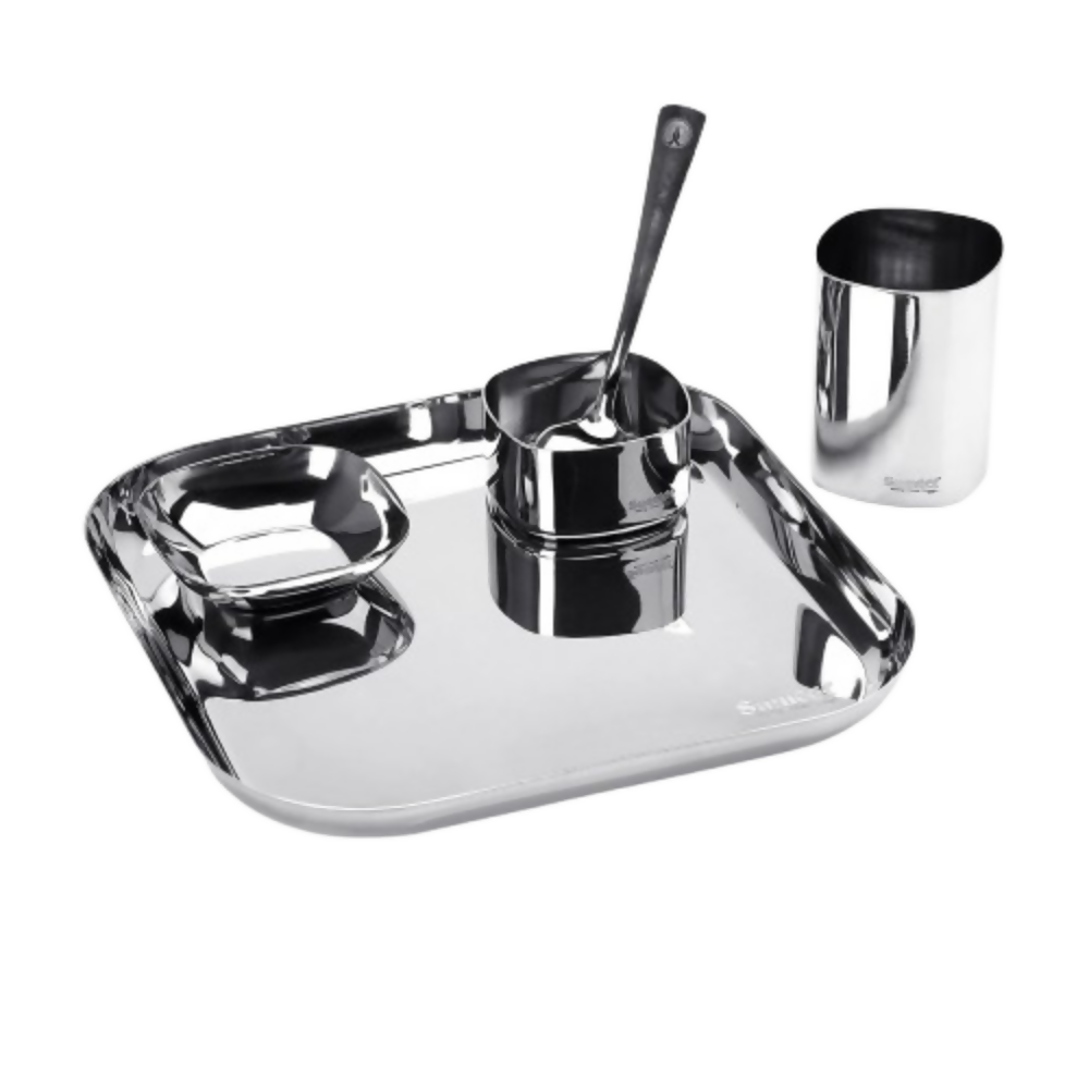Sumeet Square Stainless Steel Heavy Gauge Mirror Finish Dinner Set | Grocsy