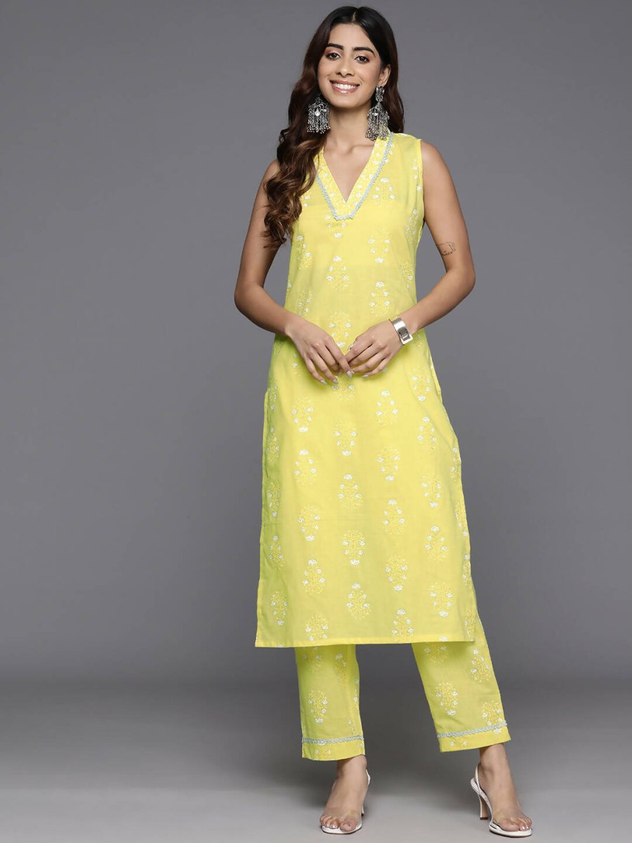 Ahalyaa Women's Traditional wear Kurta Set - Yellow | Grocsy