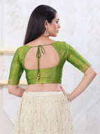 Joban Fashion Green Shimmer Elbow Sleeveless Front Open Blouse | Grocsy