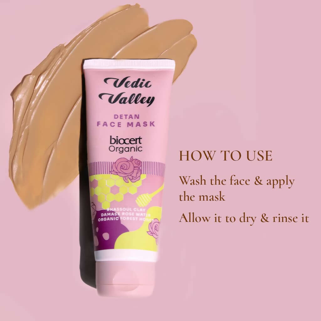 Vedic Valley Detan Face Mask With Rhassoul Clay & Damask Rose Water | Grocsy