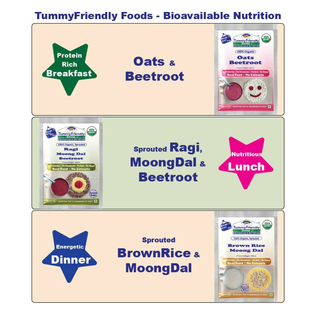 TummyFriendly Foods Stage1, Stage2 Porridge Mixes - Trial Packs Combo | Grocsy