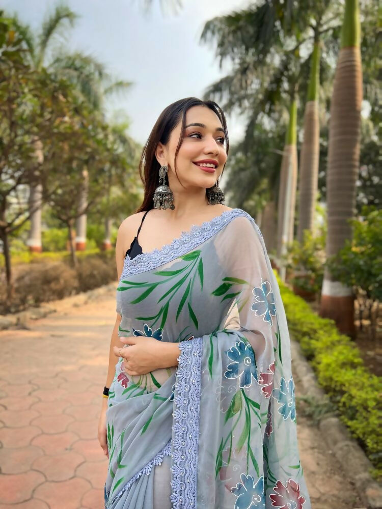 Vamsee Snehalata Sea Green Shimmer Silk Saree | Grocsy