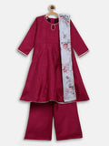 Ahalyaa Wine Poly Silk Curved Kids Kurta Palazzo Set With Bottom For Girls | Grocsy