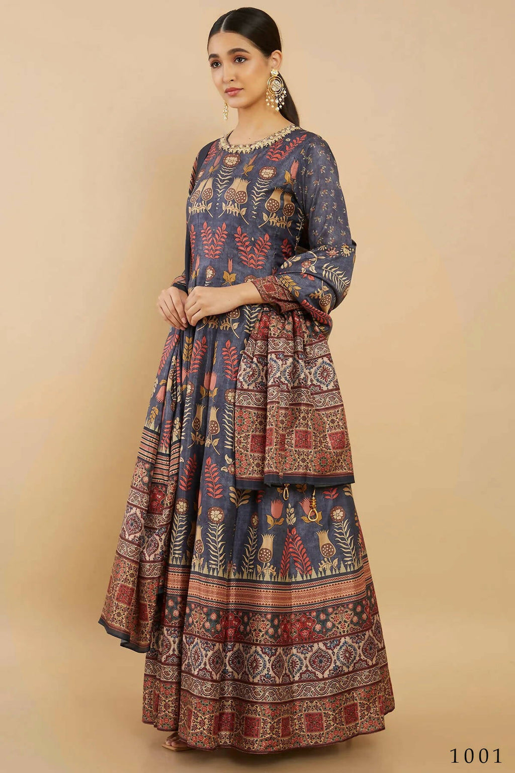 Women's Partywear Designer Blue Soft Dola Silk Anarkali suit with Dupatta - Kalishta | Grocsy