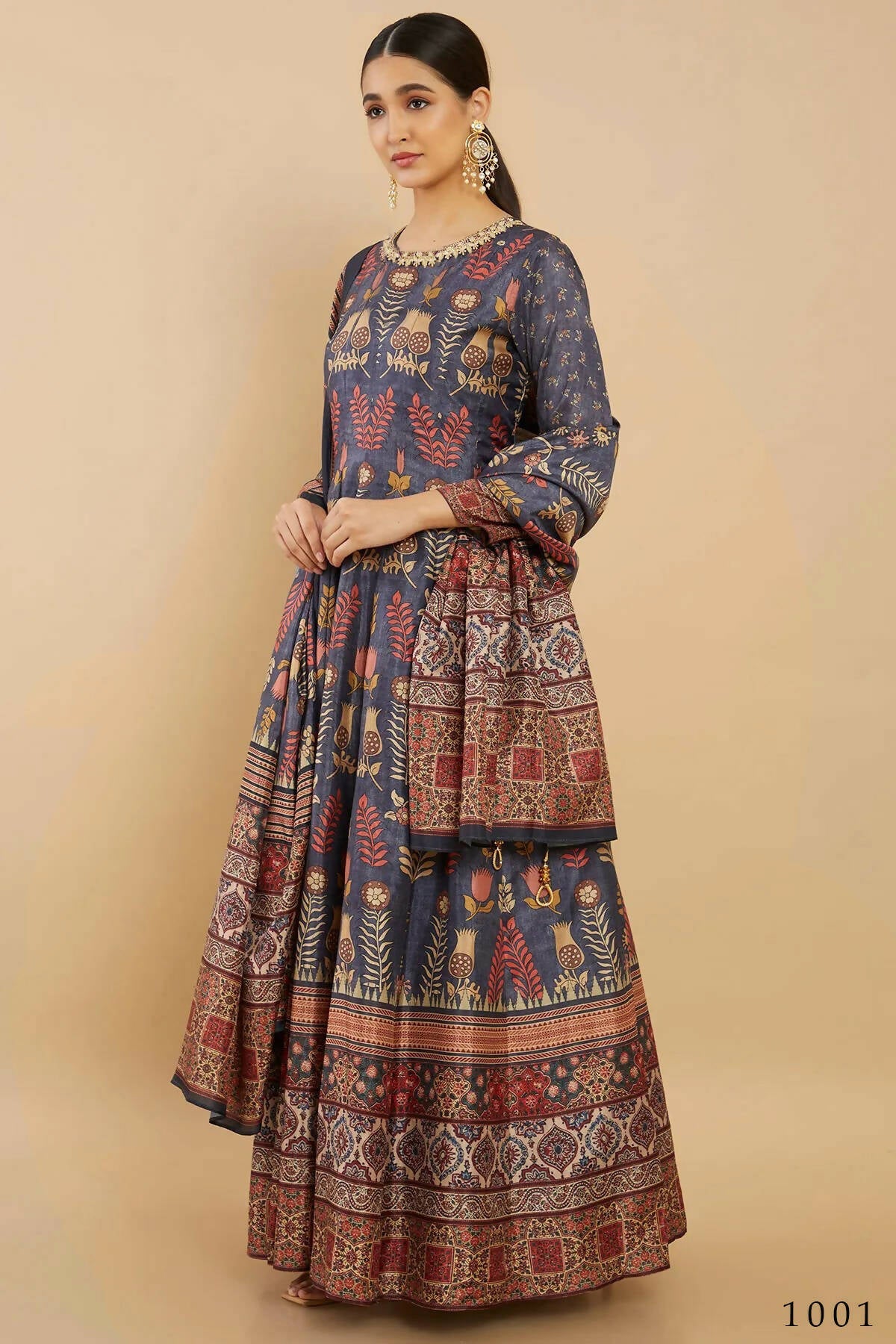 Women's Partywear Designer Blue Soft Dola Silk Anarkali suit with Dupatta - Kalishta | Grocsy
