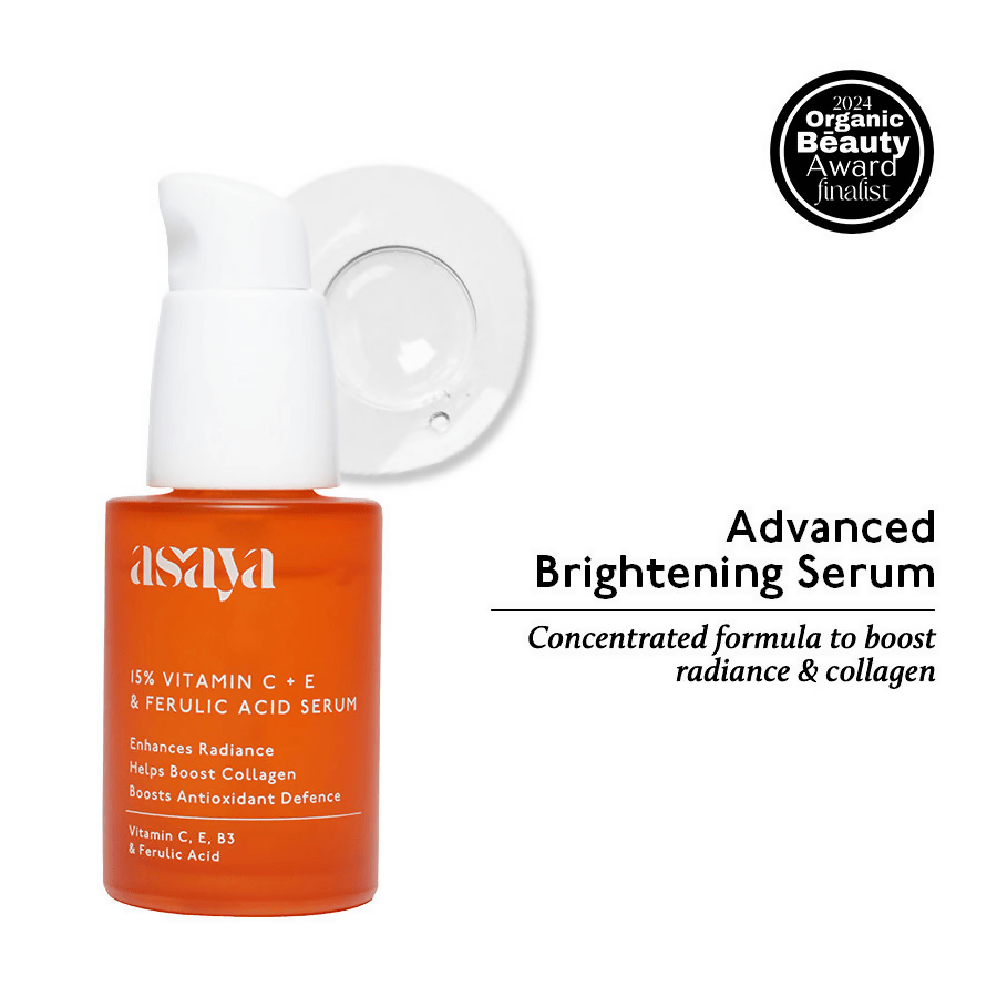 Asaya 15% Vitamin C + E Serum For Face With Ferulic Acid Brightening Serum & Skin Collagen Booster | Grocsy