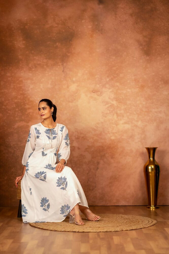Joban Fashion Blue Floral Hand Block Printed Cotton Kurta Pant Set | Grocsy