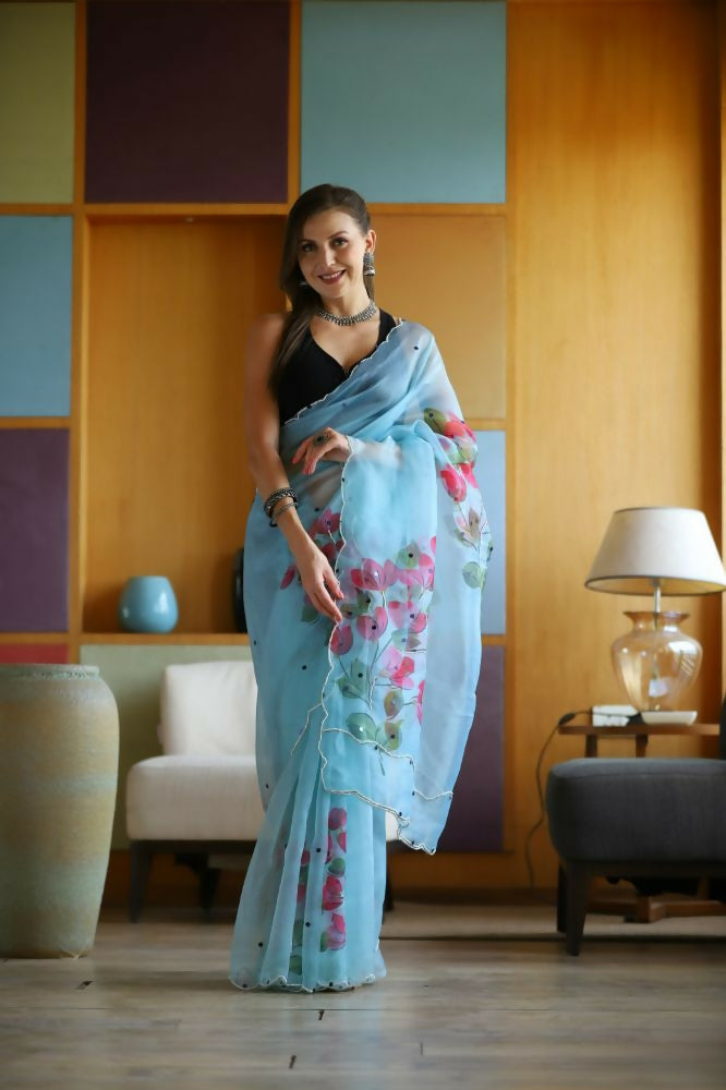 Vamsee Dhruti2 Sky Organza Saree | Grocsy