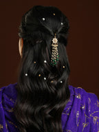 Ruby Raang Gold Flower Kundan & Green Stone Hair Jewelry | Grocsy