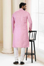 Raivat Ethnic Cotton Thread Work Kurta Pajama In Baby Pink Colour | Grocsy