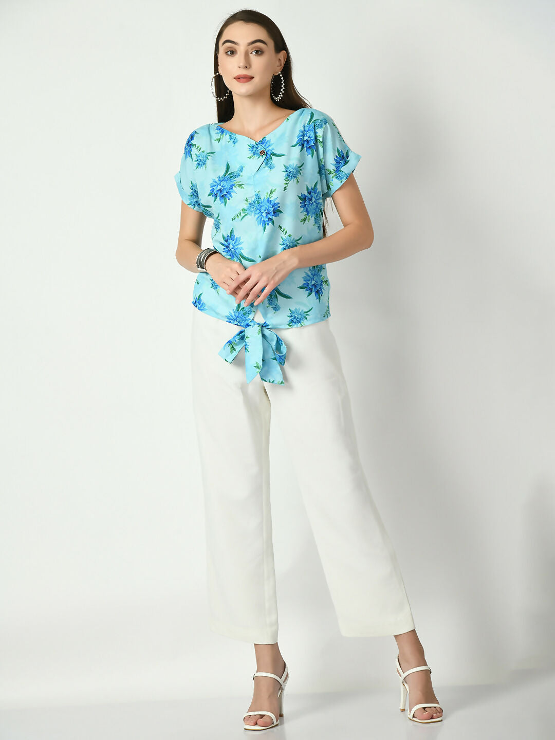 Myshka Women's Blue Printed Top | Grocsy