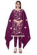 Purple Organza Silk Embroidered Work Unstitched Dress Material - Tanvi | Grocsy
