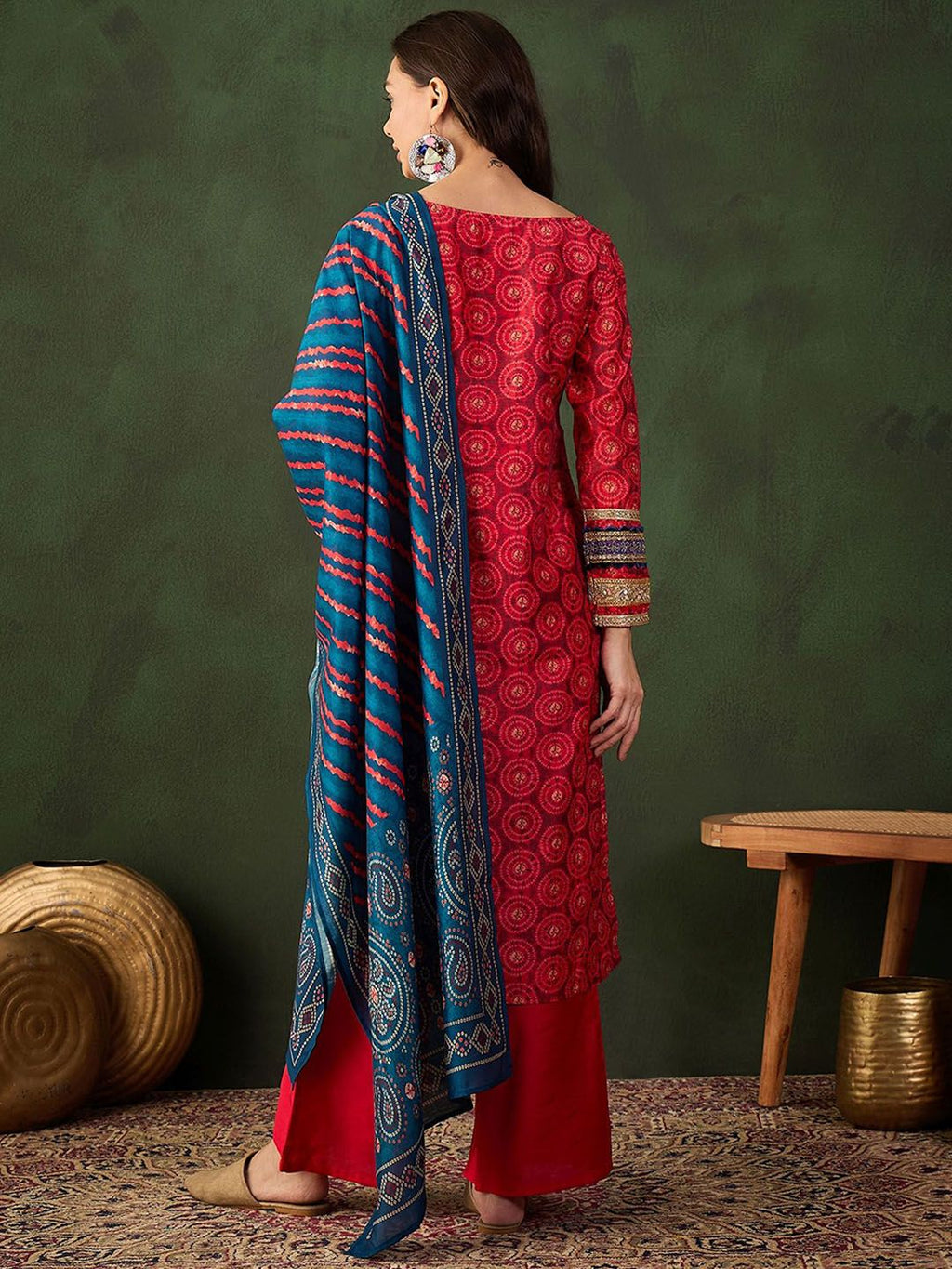 Sangria Embroidered Kurta & Palazzo With Dupatta | Grocsy