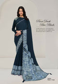Teal Crepe Sequence Embroidered Saree with Unstitched Blouse - Norita Saanjh | Grocsy