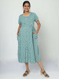 Manet Short Sleeves Maternity Dress Floral Print With Concealed Zipper Nursing Access - Green | Grocsy