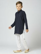 Joban Fashion Kids Island Full Sleeves Texture Cotton Kurta and Pyjama Set - Navy Blue | Grocsy