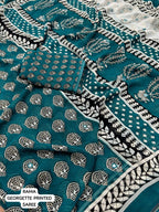 Rama Poly Georgette Ajrak Saree with Unstitched Blouse - A2M | Grocsy