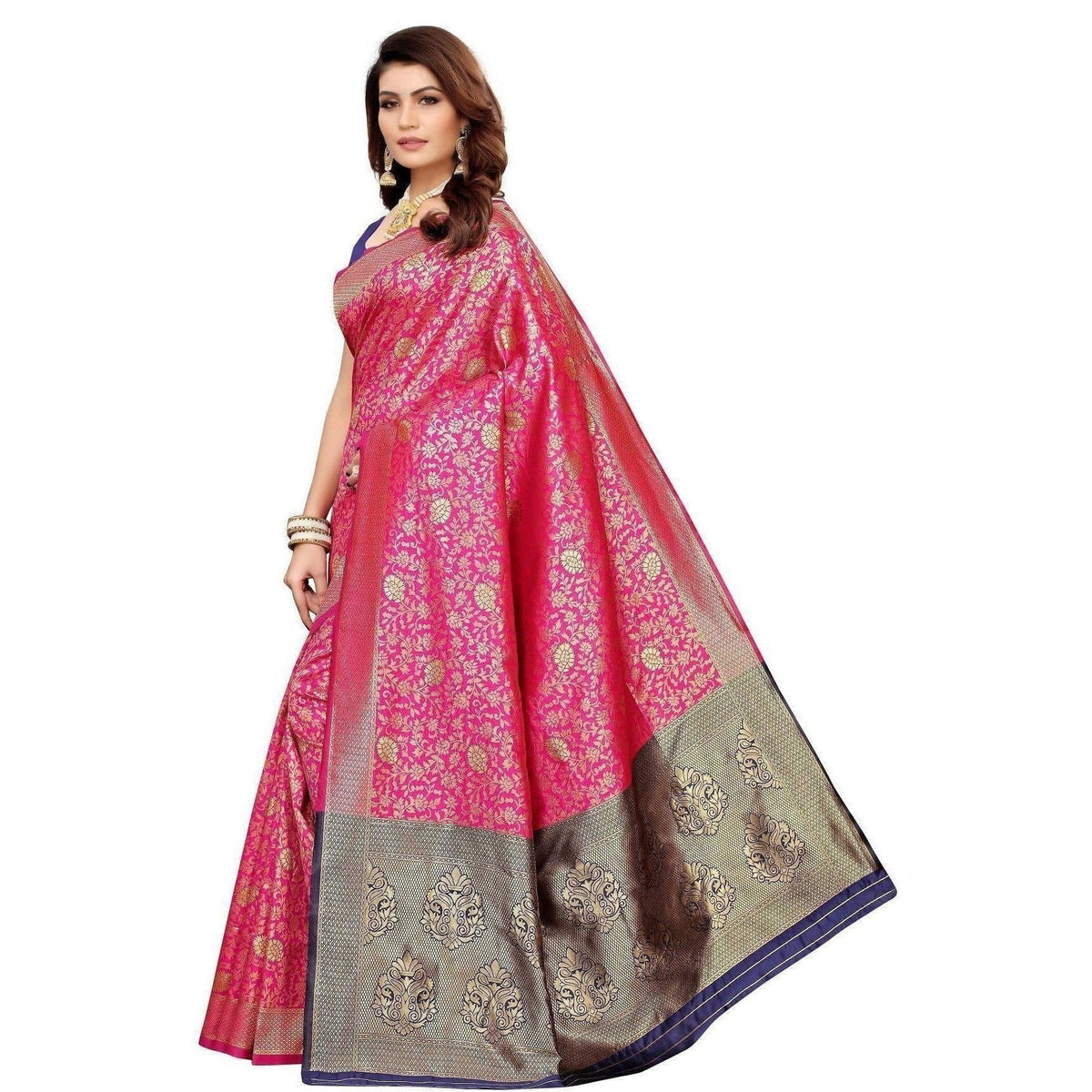 Vamika Banarasi Jaquard Pink Weaving Saree (BANARASI 01) | Grocsy