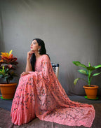 Vamsee Pearl 1 Peach Georgette Saree | Grocsy