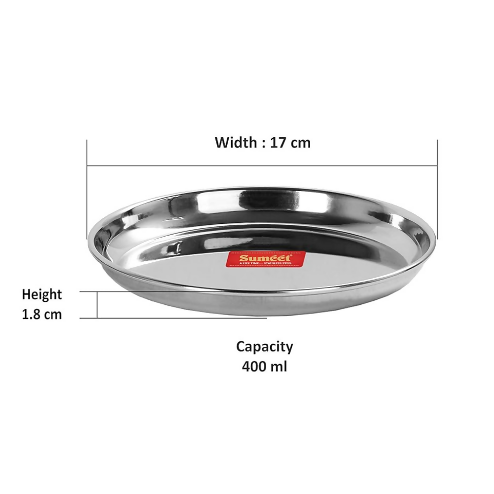 Sumeet Stainless Steel Plates - 17 cm | Grocsy