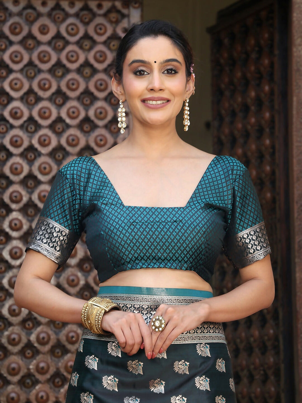 Shree Shyam Fashion Teal Silk Saree | Grocsy