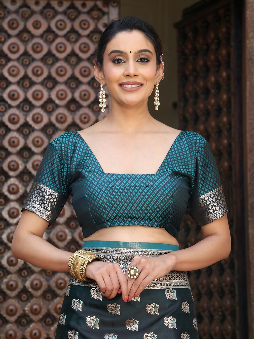Shree Shyam Fashion Teal Silk Saree | Grocsy