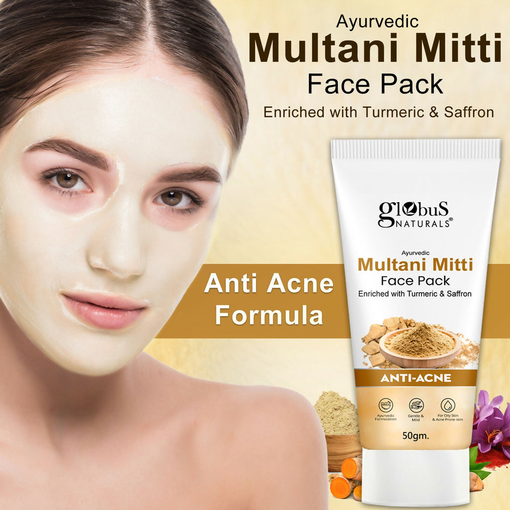 Globus Naturals Anti Acne Multani Mitti Face Pack, For Oily & Acne Prone Skin | Grocsy