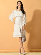 Myshka Women's White Fit and Flare Party Dress | Grocsy