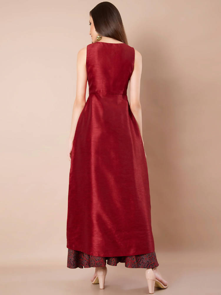 Indya Women Maroon Solid A-Line Kurta | Grocsy