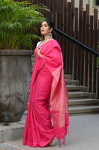 Beatitude Pink Cotton Ghicha Pallu Saree | Grocsy
