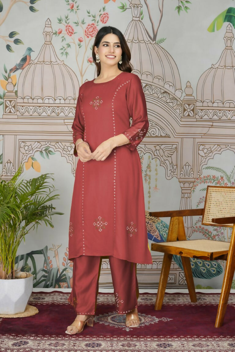 Festive Wear Ethnic Pure gaji silk with pocket inside kurti Red Stitched Suit - Pihu | Grocsy