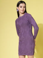Women Winter Purple Cotton Dress - Wool Trees | Grocsy
